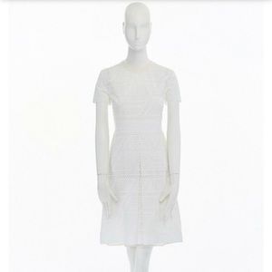 FENDI A-Line Dress Size S White Laser Cut Pleated Front Made in Italy
